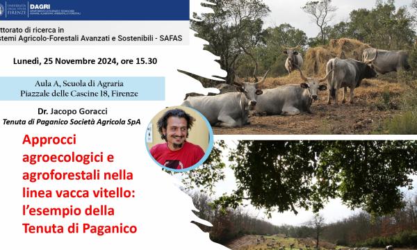 Avviso di seminario - Approcci agroecologici e agroforestali nella linea vacca vitello: l’esempio della Tenuta di Paganico
